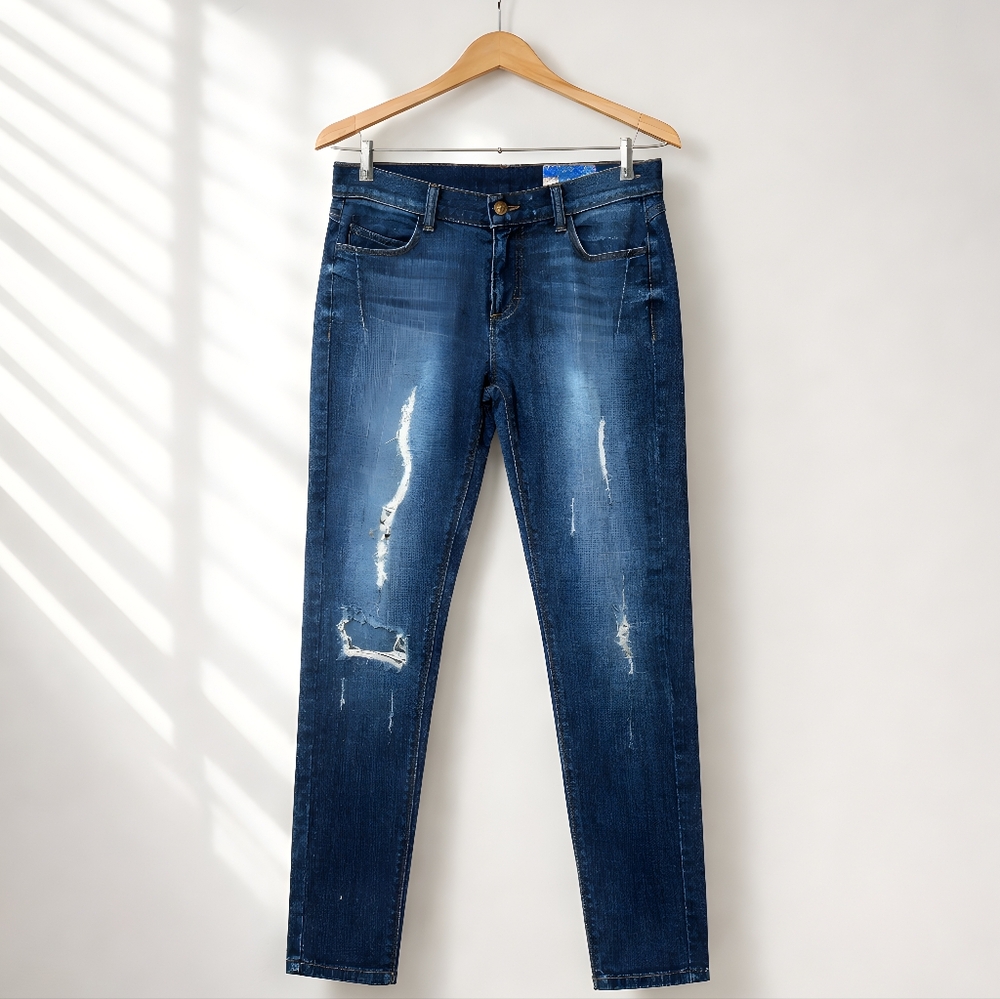Siwy Women's Dark‎ Blue Premium Skinny Jeans With Artistic Distressing Size 25